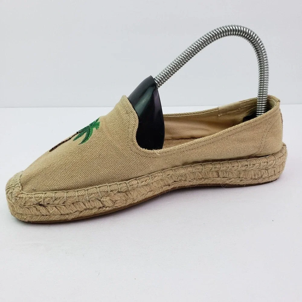 Soludos Womens Size 7.5 Tan Textile Palm Tree Slip On Espadrille Loafer Shoes
